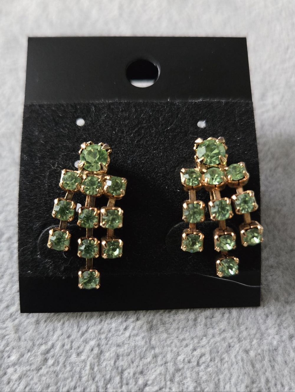Uranuim Green Goldtone Screwback Earrings Vintage Rhinrestone